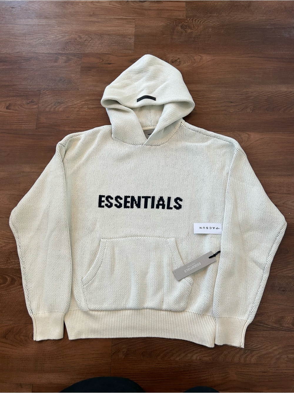 Authentic Fear of God Essentials Cream Knit Hooded Pullover Hoodie Size XS NWT